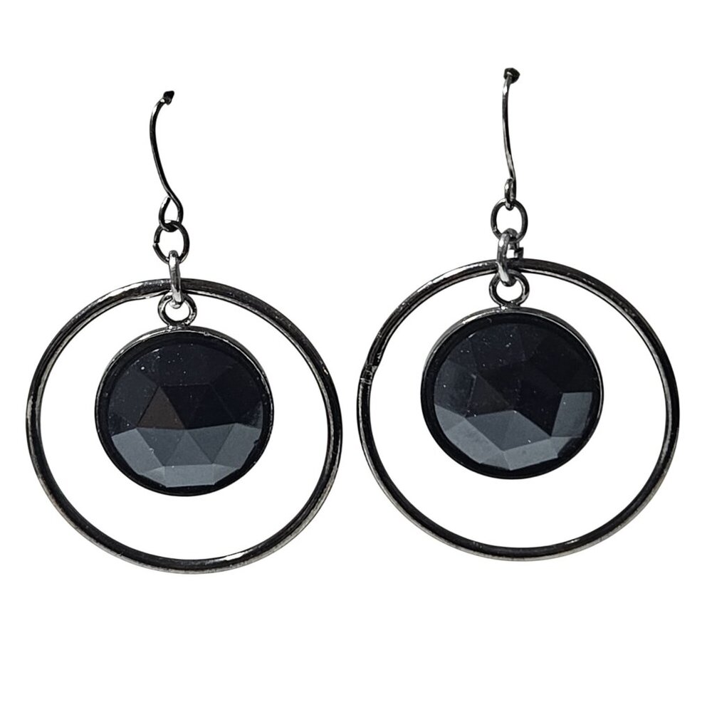Black Faceted Gem Hoop Dangle Earrings Modern Design Fashion Jewelry Women
